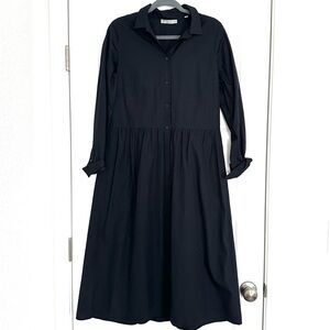 Vince Black Long Sleeve Collared Shirt Dress